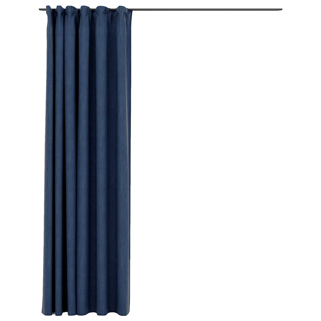Gordijn linnen-look verduisterend met haken 290x245 cm blauw