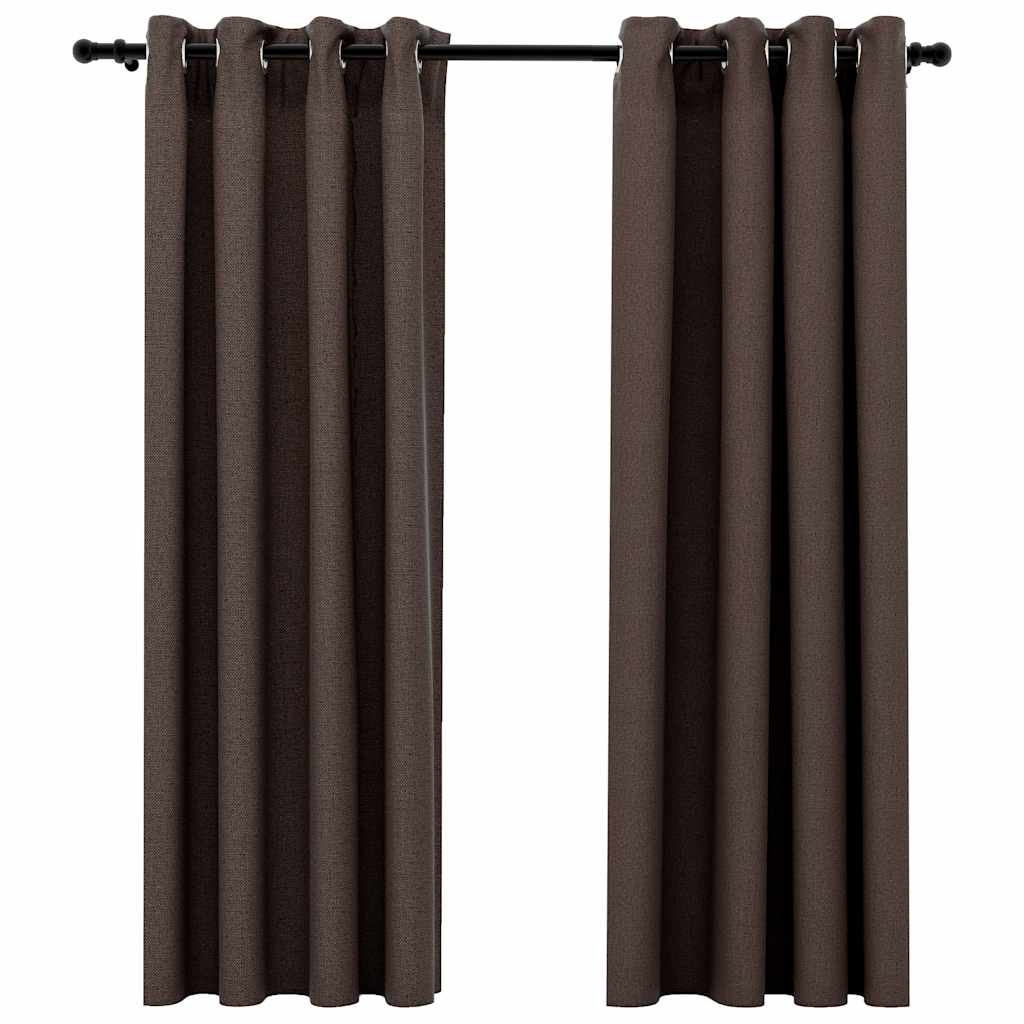 Gordijnen linnen-look verduisterend ogen 2 st 140x175 cm taupe
