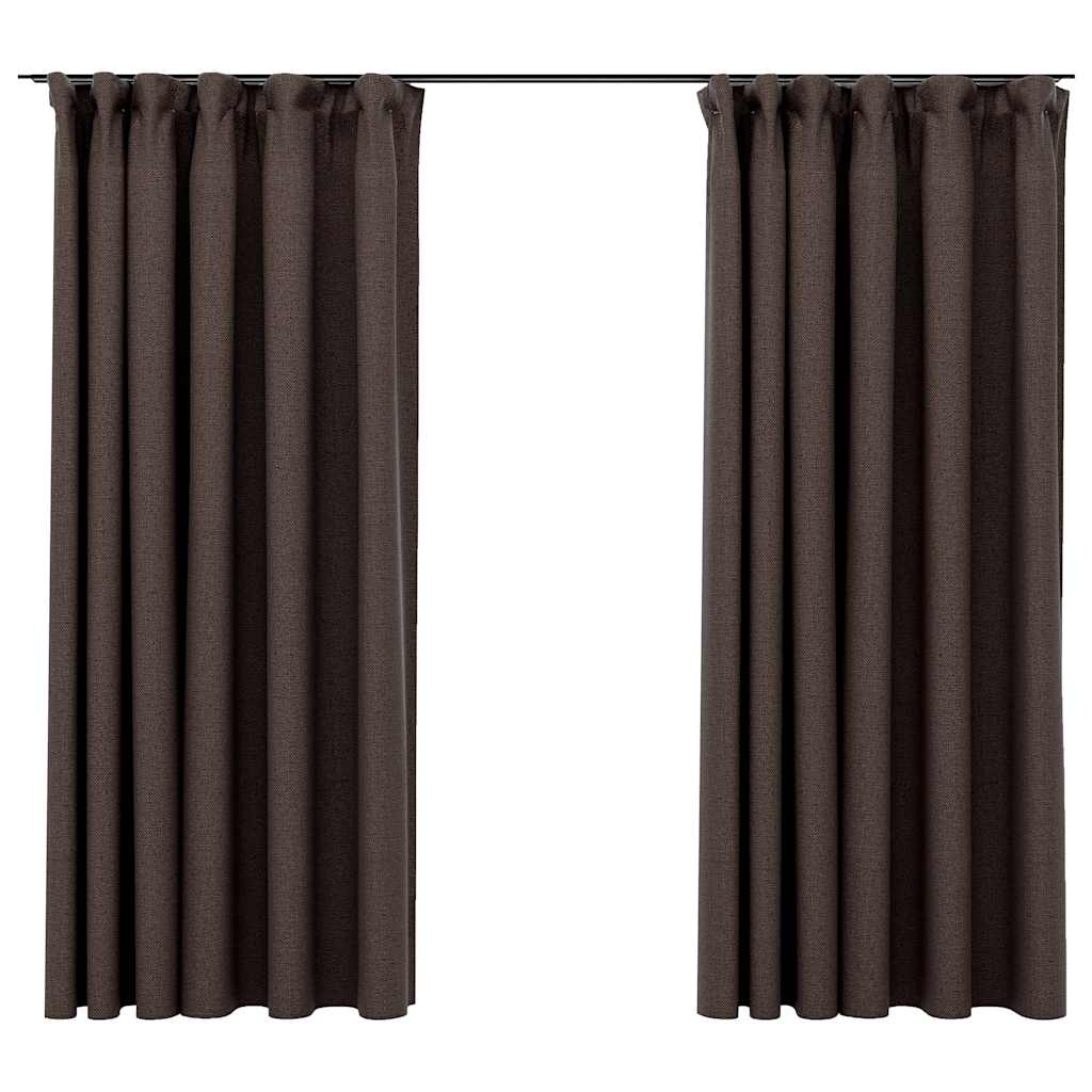 Gordijnen linnen-look verduisterend haken 2 st 140x175 cm taupe