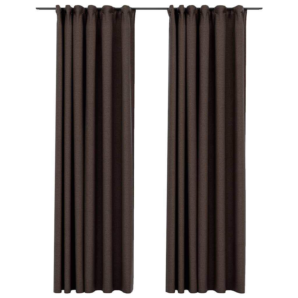 Gordijnen linnen-look verduisterend haken 2 st 140x225 cm taupe
