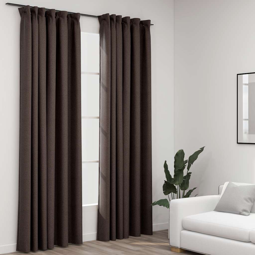 Gordijnen linnen-look verduisterend haken 2 st 140x225 cm taupe