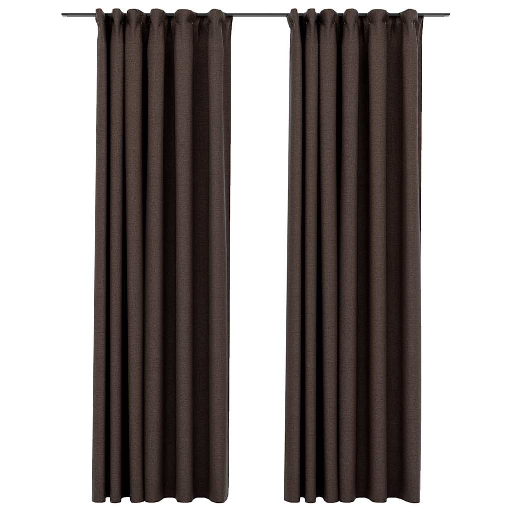 Gordijnen linnen-look verduisterend haken 2 st 140x245 cm taupe