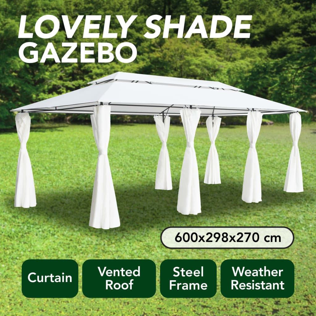 Prieel met gordijnen 180g/m² 600x298x270 cm wit