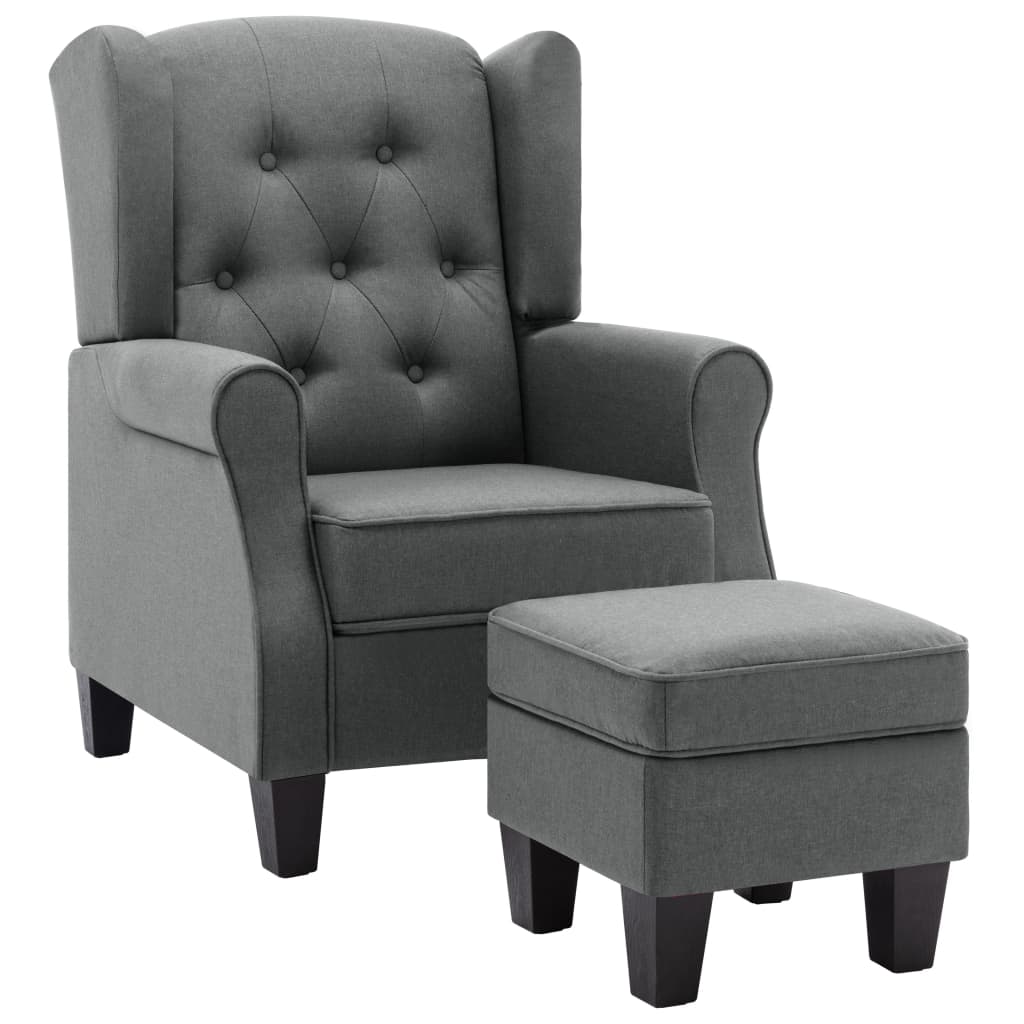 Fauteuil met voetenbankje stof lichtgrijs