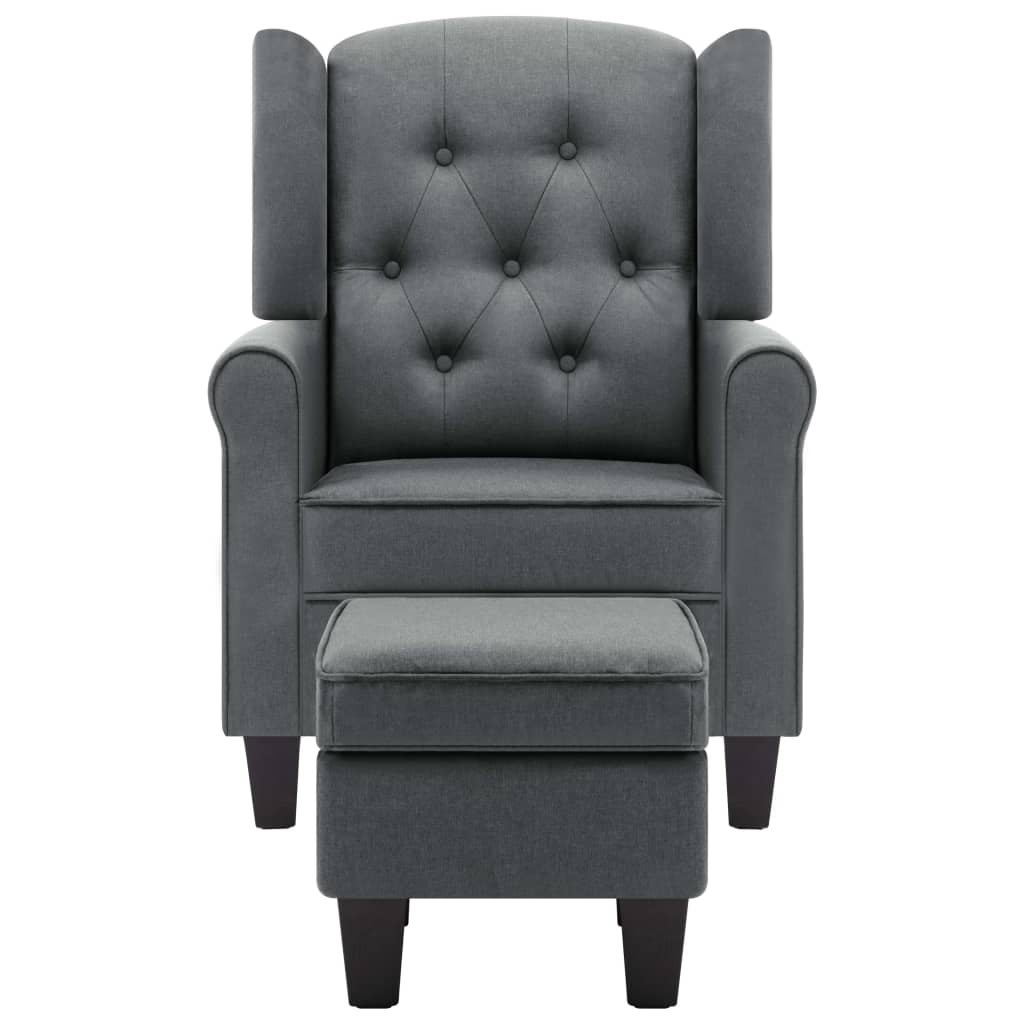 Fauteuil met voetenbankje stof lichtgrijs