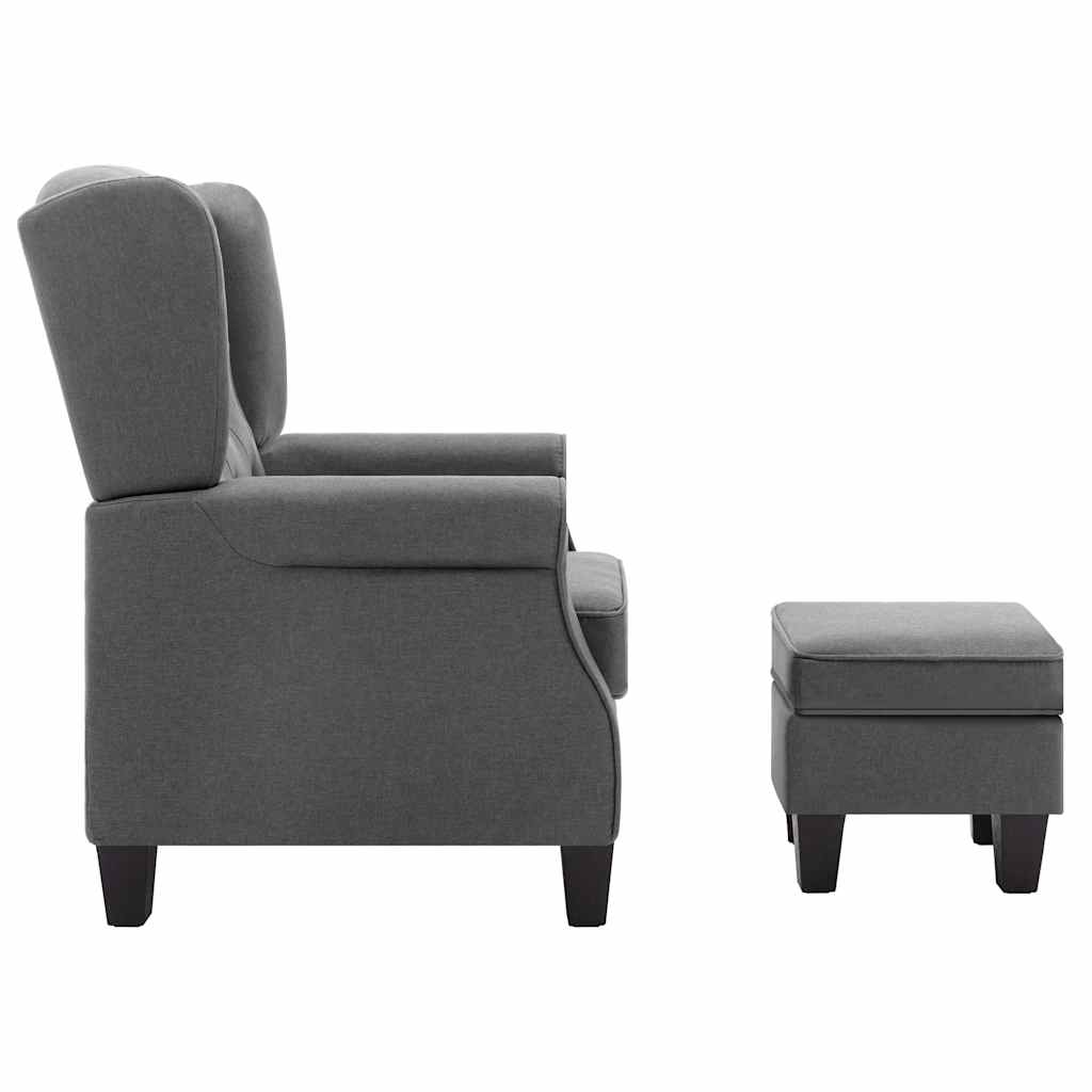 Fauteuil met voetenbankje stof lichtgrijs
