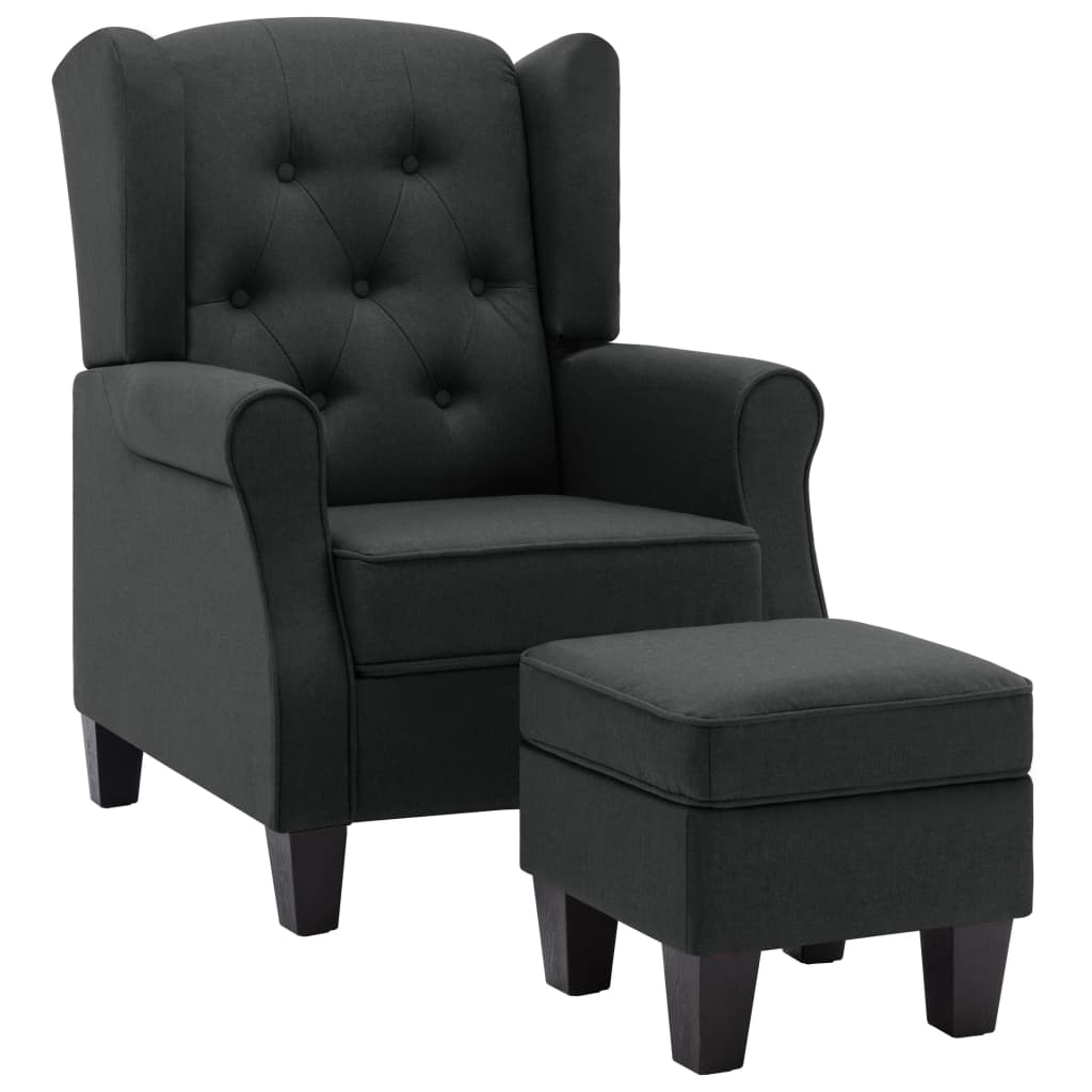 Fauteuil met voetenbankje stof donkergrijs