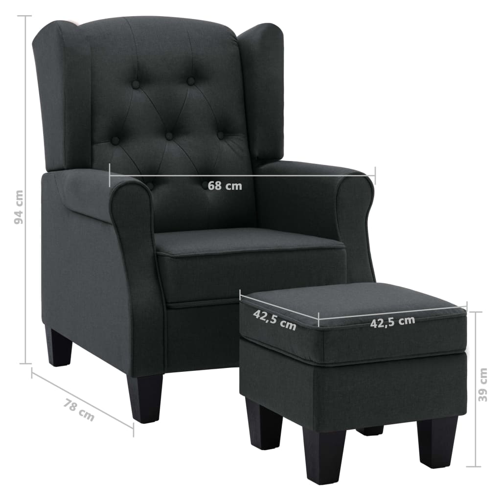 Fauteuil met voetenbankje stof donkergrijs
