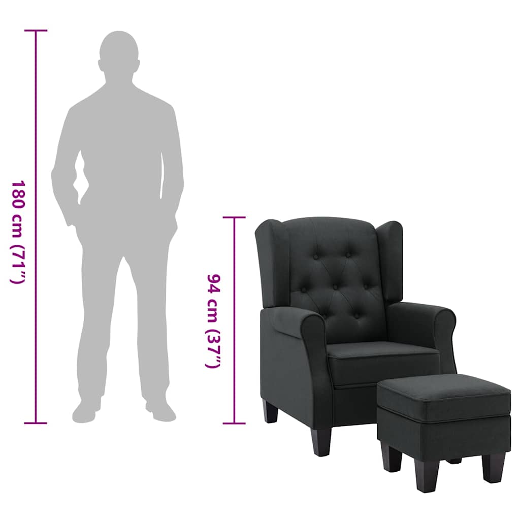 Fauteuil met voetenbankje stof donkergrijs