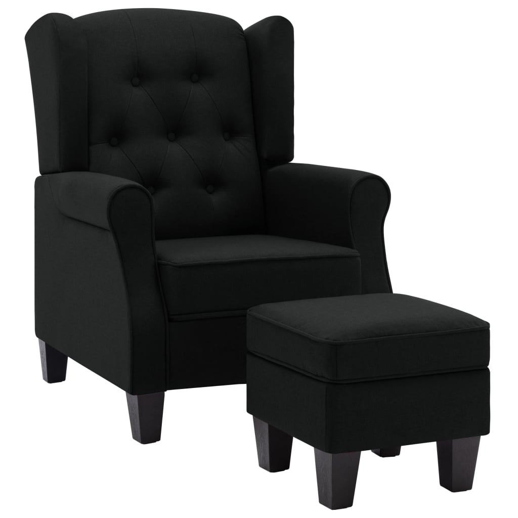 Fauteuil met voetenbankje stof zwart