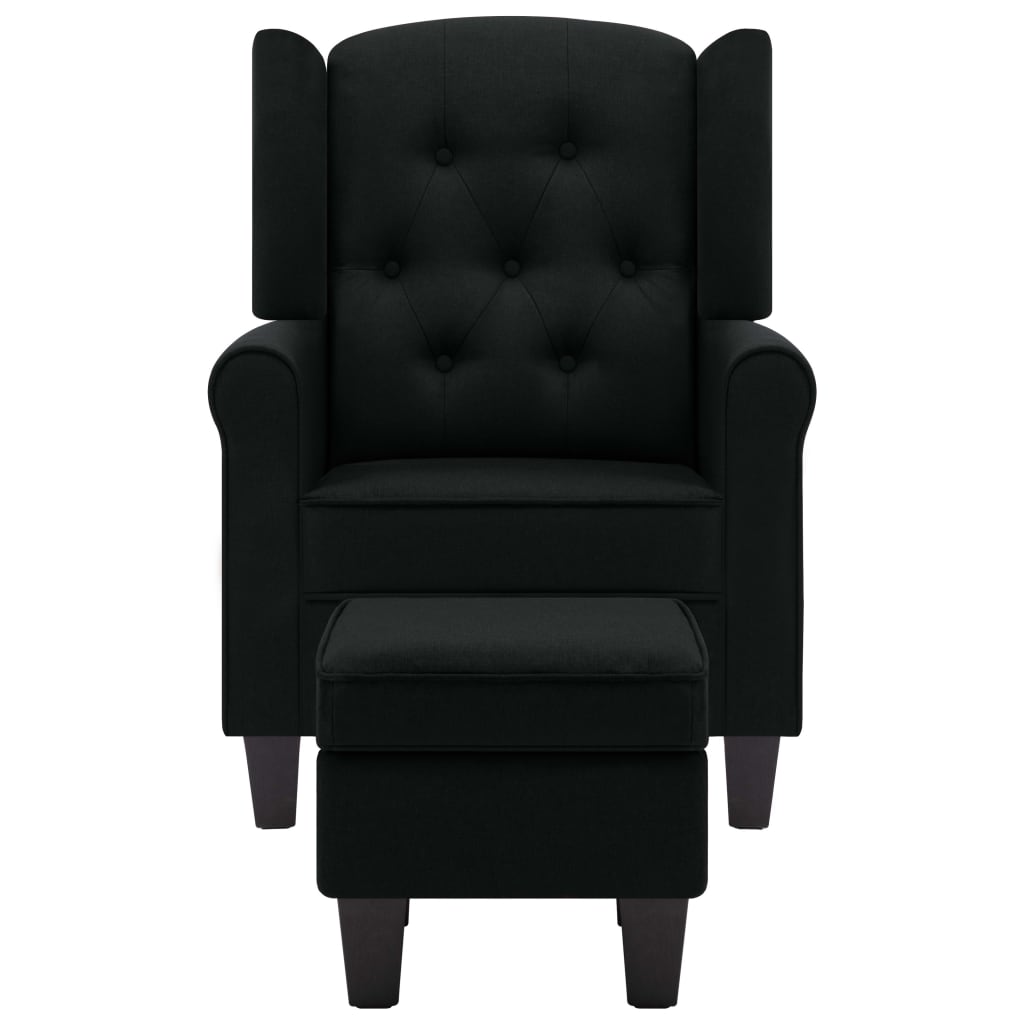 Fauteuil met voetenbankje stof zwart