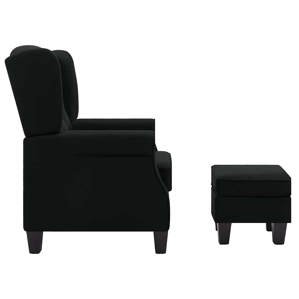 Fauteuil met voetenbankje stof zwart