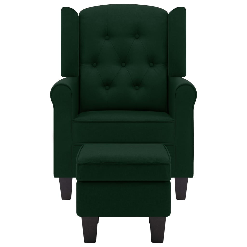 Fauteuil met voetenbankje stof donkergroen