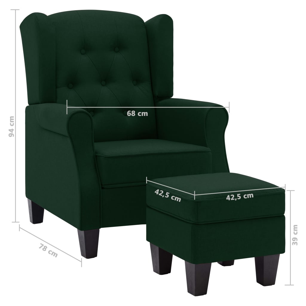 Fauteuil met voetenbankje stof donkergroen
