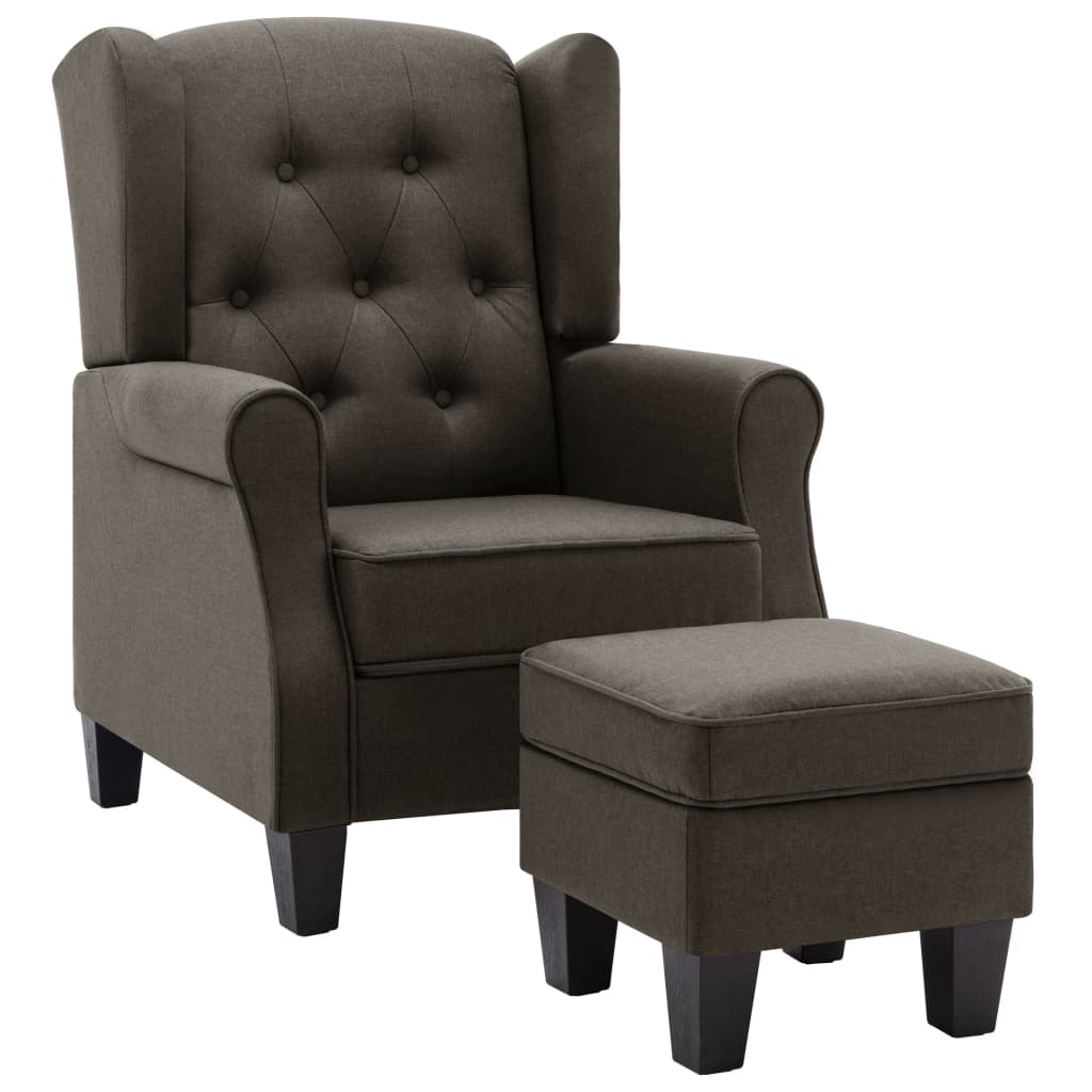 Fauteuil met voetenbankje stof taupe
