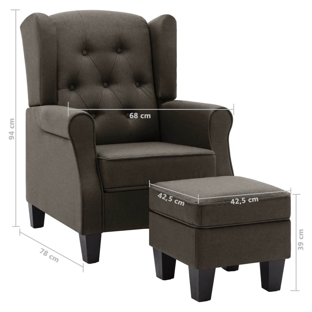 Fauteuil met voetenbankje stof taupe