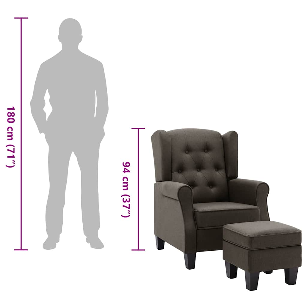 Fauteuil met voetenbankje stof taupe