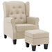 Fauteuil met voetenbankje stof crèmekleurig