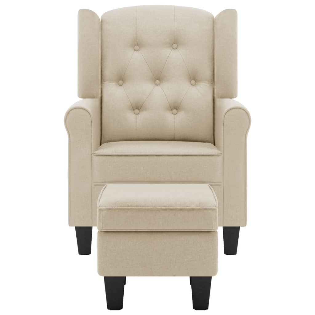 Fauteuil met voetenbankje stof crèmekleurig
