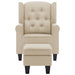 Fauteuil met voetenbankje stof crèmekleurig