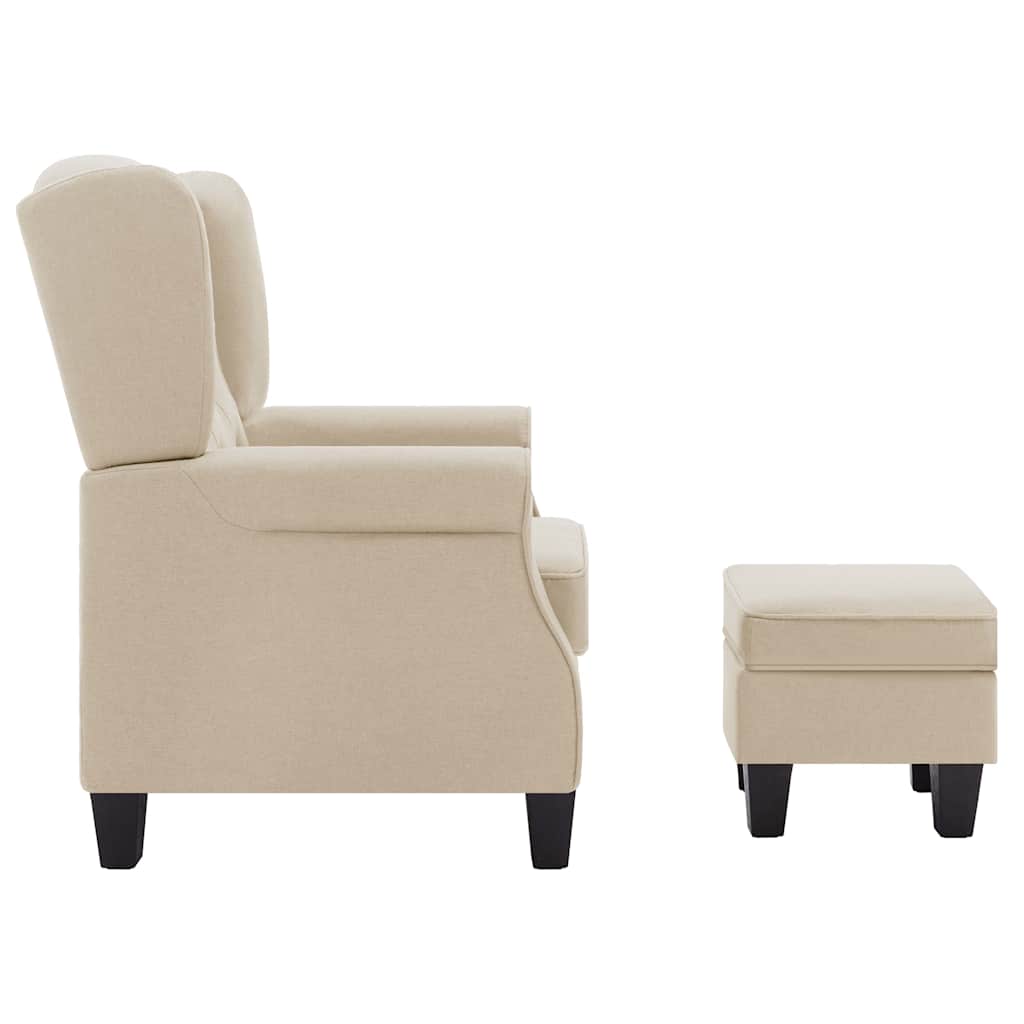 Fauteuil met voetenbankje stof crèmekleurig