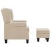 Fauteuil met voetenbankje stof crèmekleurig