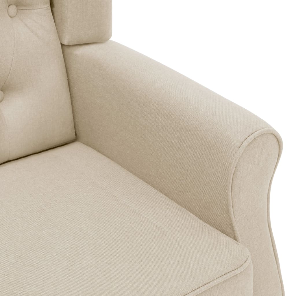 Fauteuil met voetenbankje stof crèmekleurig