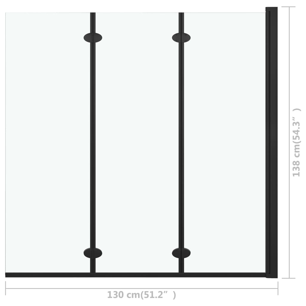 Douchewand inklapbaar 3 panelen 130x138 cm ESG zwart
