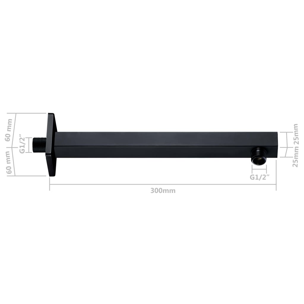 Douchearm vierkant 30 cm roestvrij staal 201 zwart