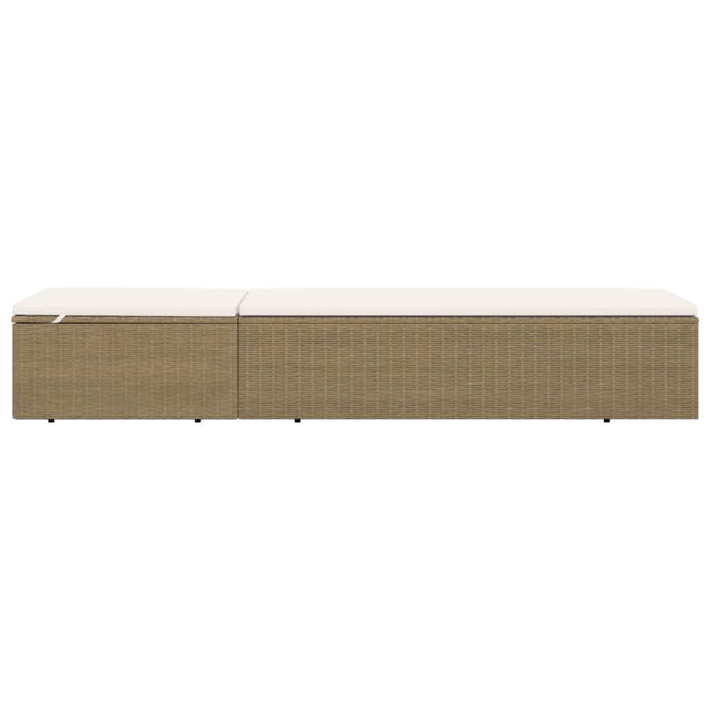 Ligbed poly rattan bruin en crèmewit