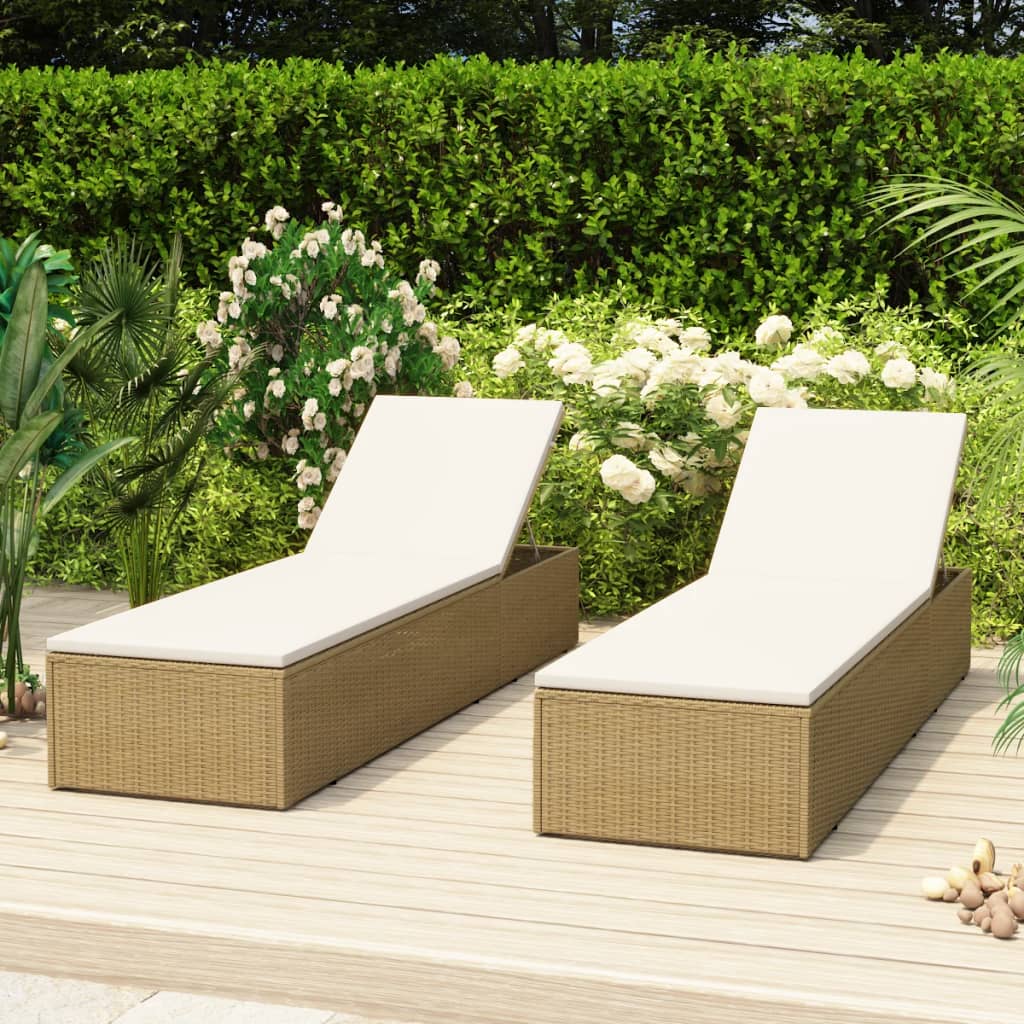 Ligbed poly rattan bruin en crèmewit