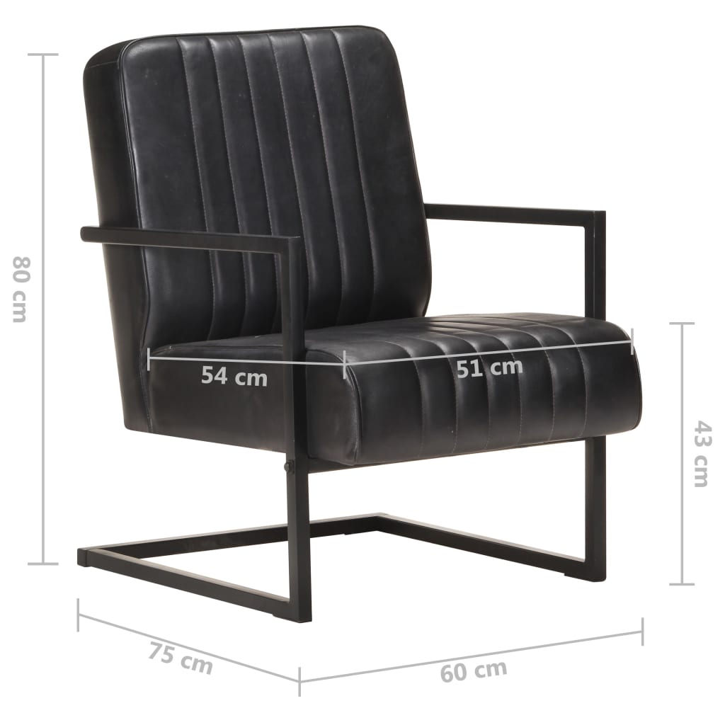 Fauteuil echt leer zwart