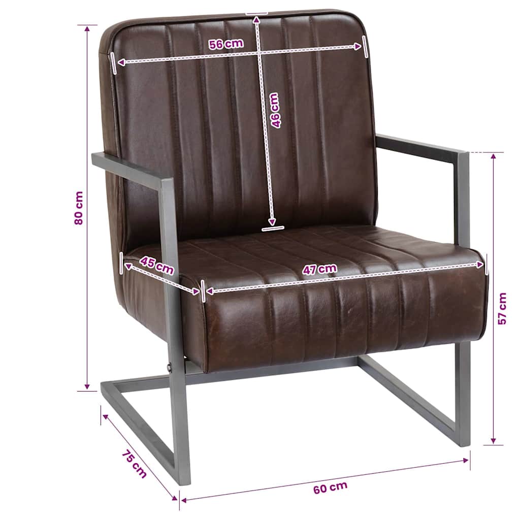 Fauteuil echt leer verweerd bruin