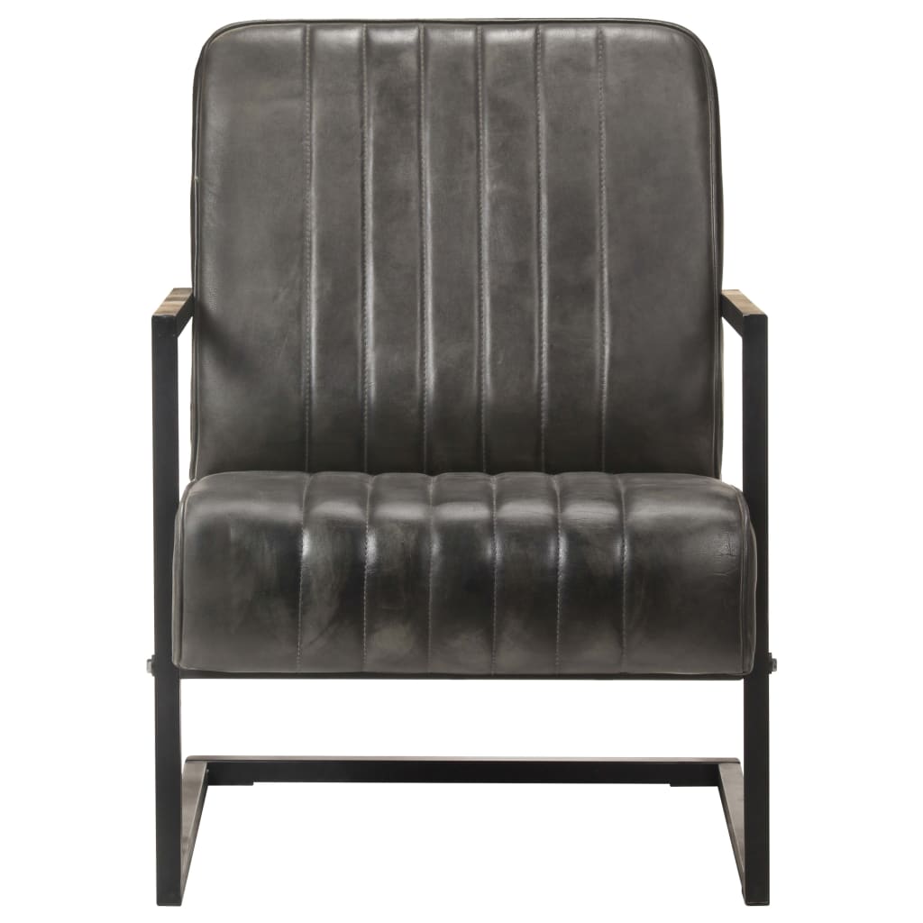 Fauteuil echt leer verweerd grijs