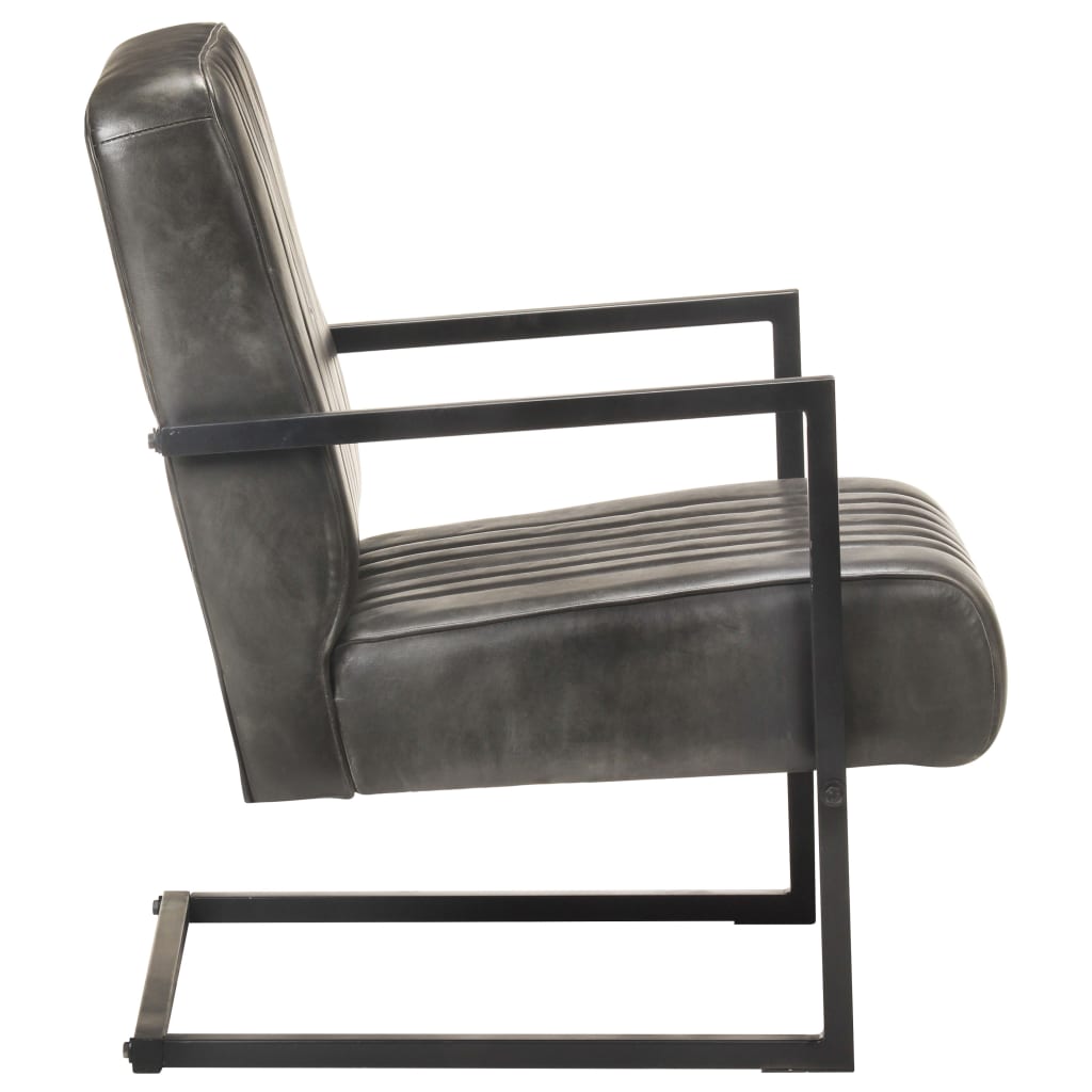 Fauteuil echt leer verweerd grijs