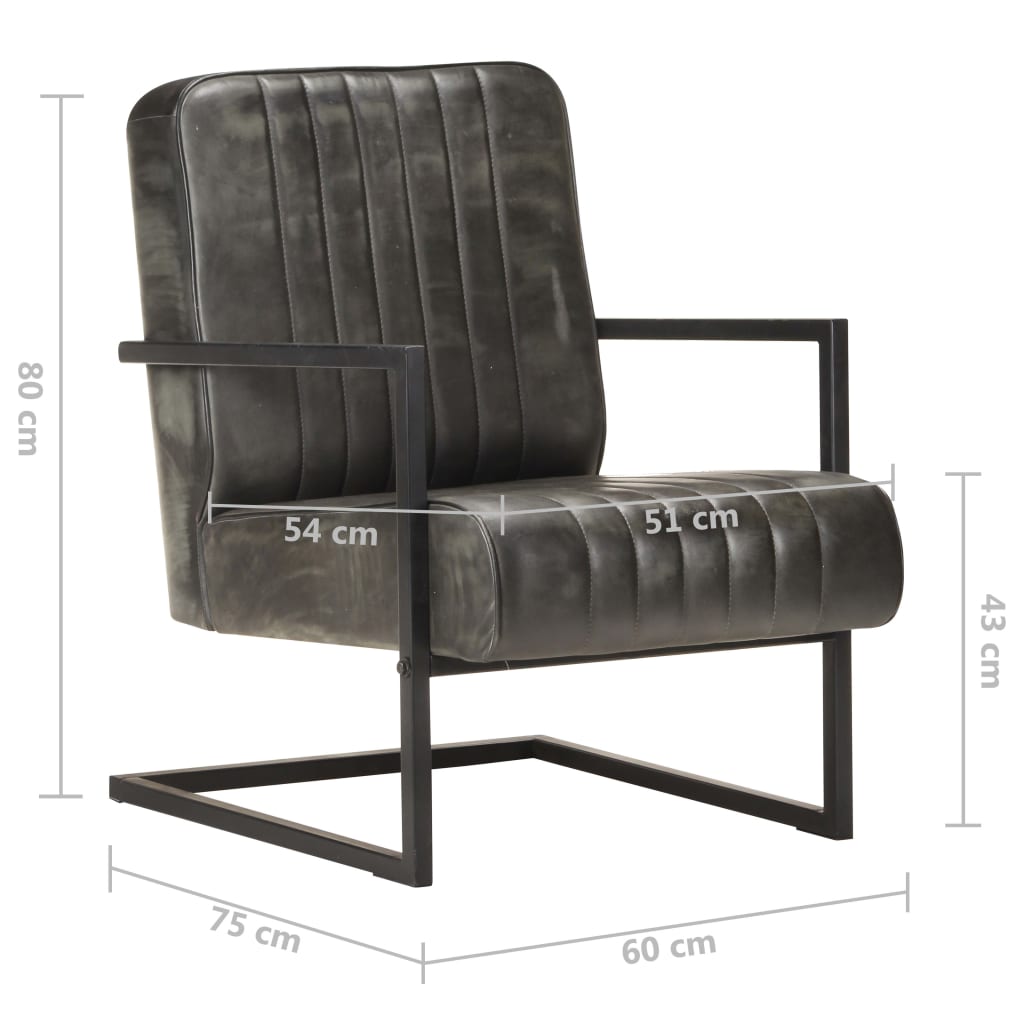 Fauteuil echt leer verweerd grijs