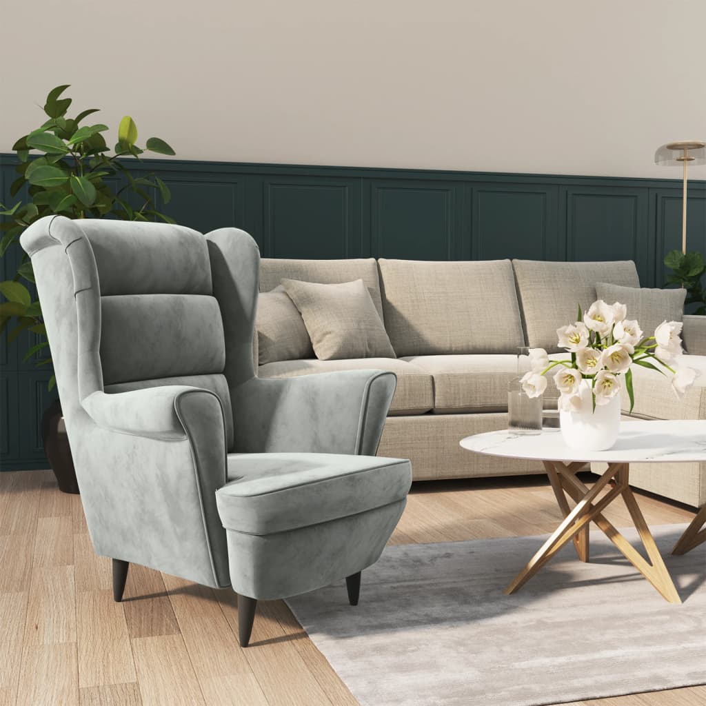 Fauteuil fluweel lichtgrijs