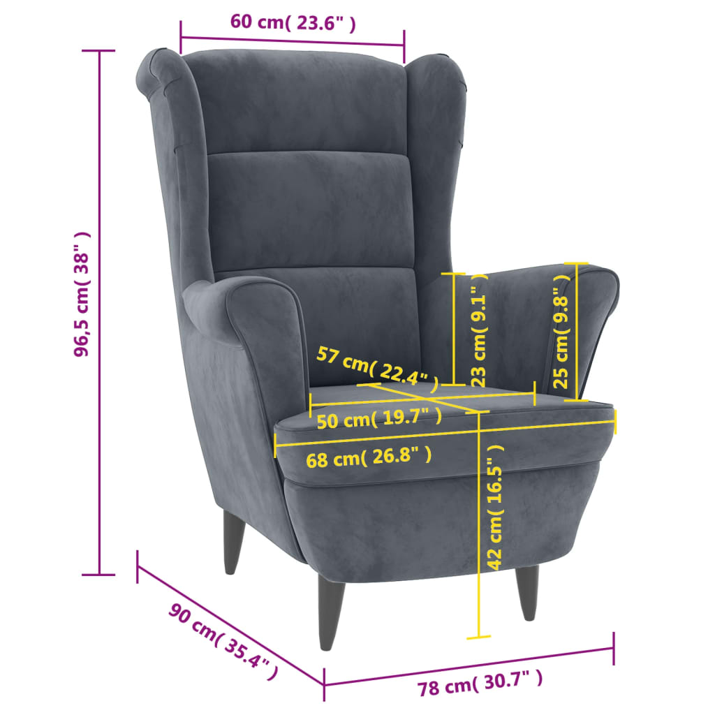 Fauteuil fluweel donkergrijs