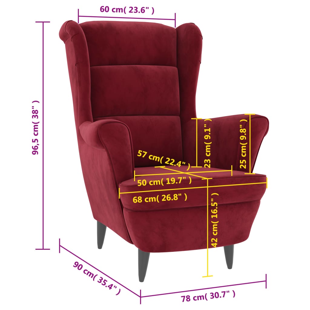 Fauteuil fluweel wijnrood