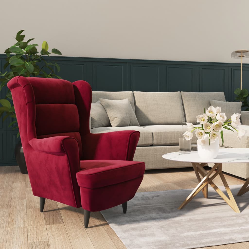 Fauteuil fluweel wijnrood