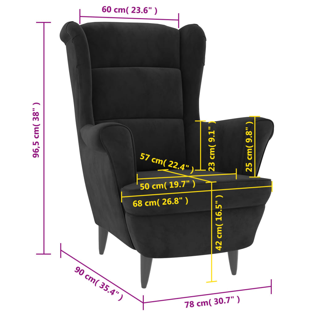 Fauteuil fluweel zwart