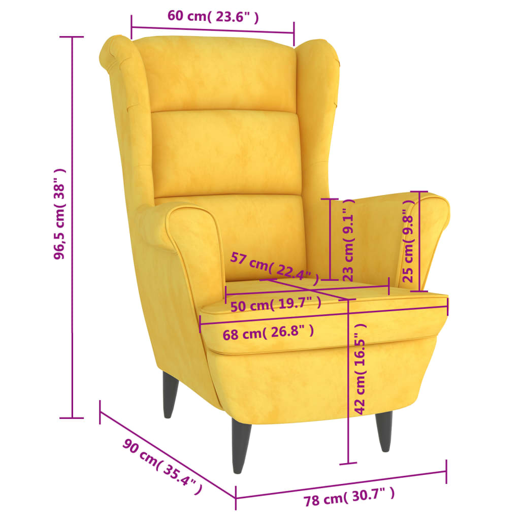 Fauteuil fluweel mosterdgeel