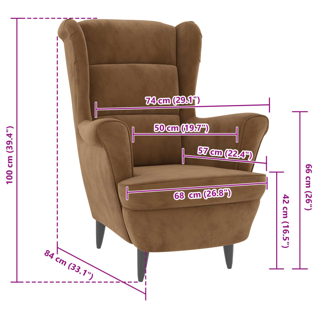 Fauteuil fluweel bruin