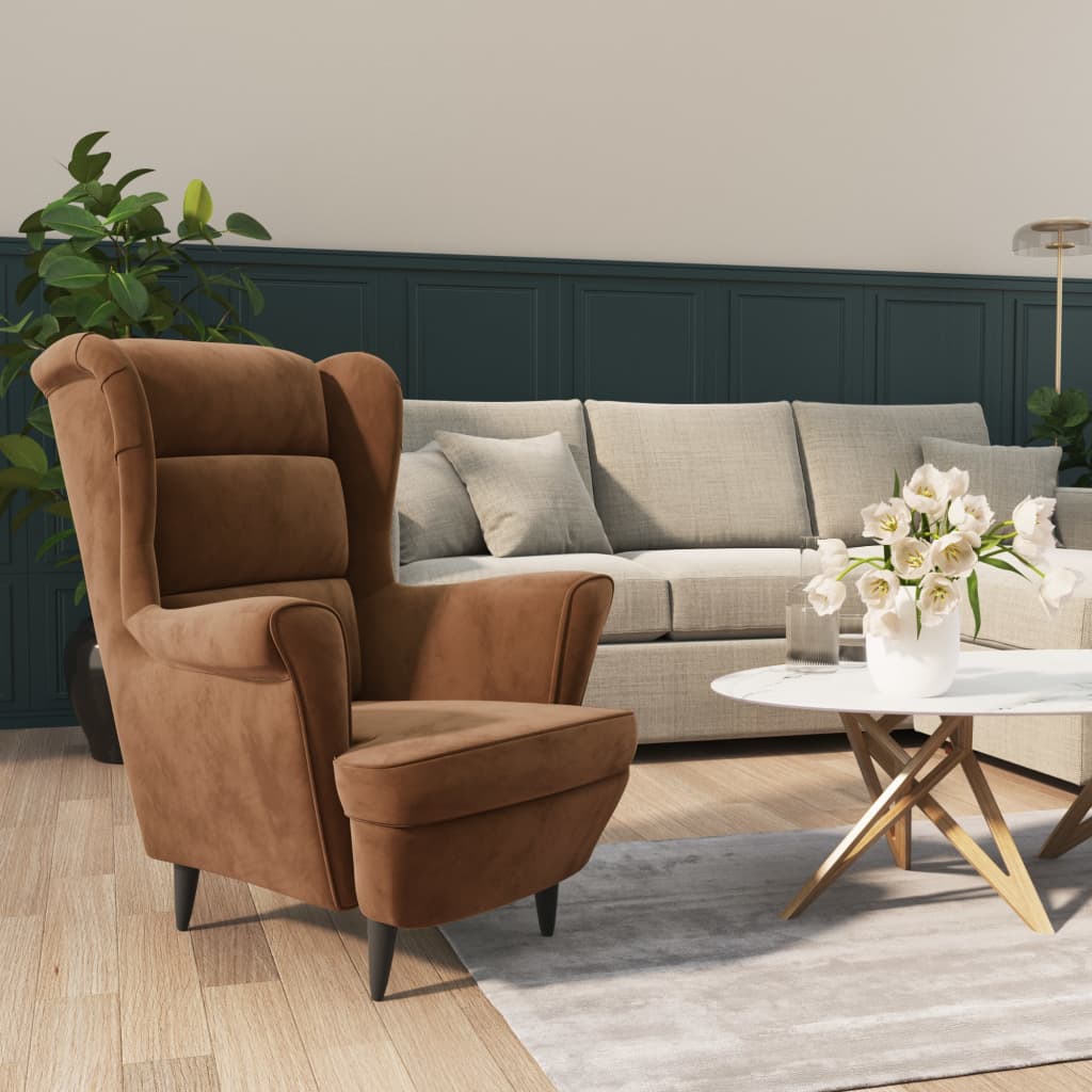 Fauteuil fluweel bruin