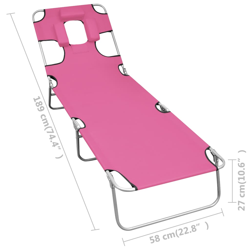 Ligbed inklapbaar met hoofdkussen staal magenta