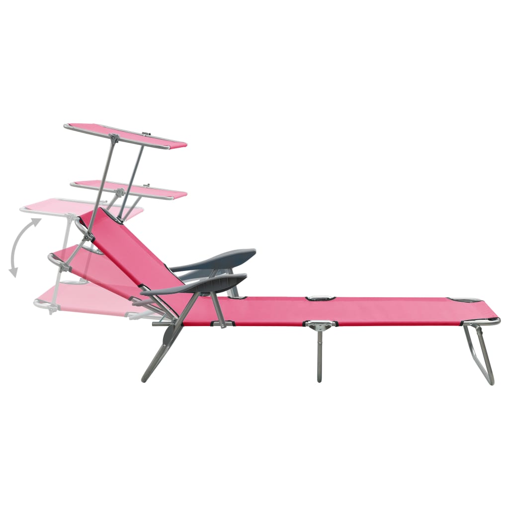 Ligbed met luifel staal roze