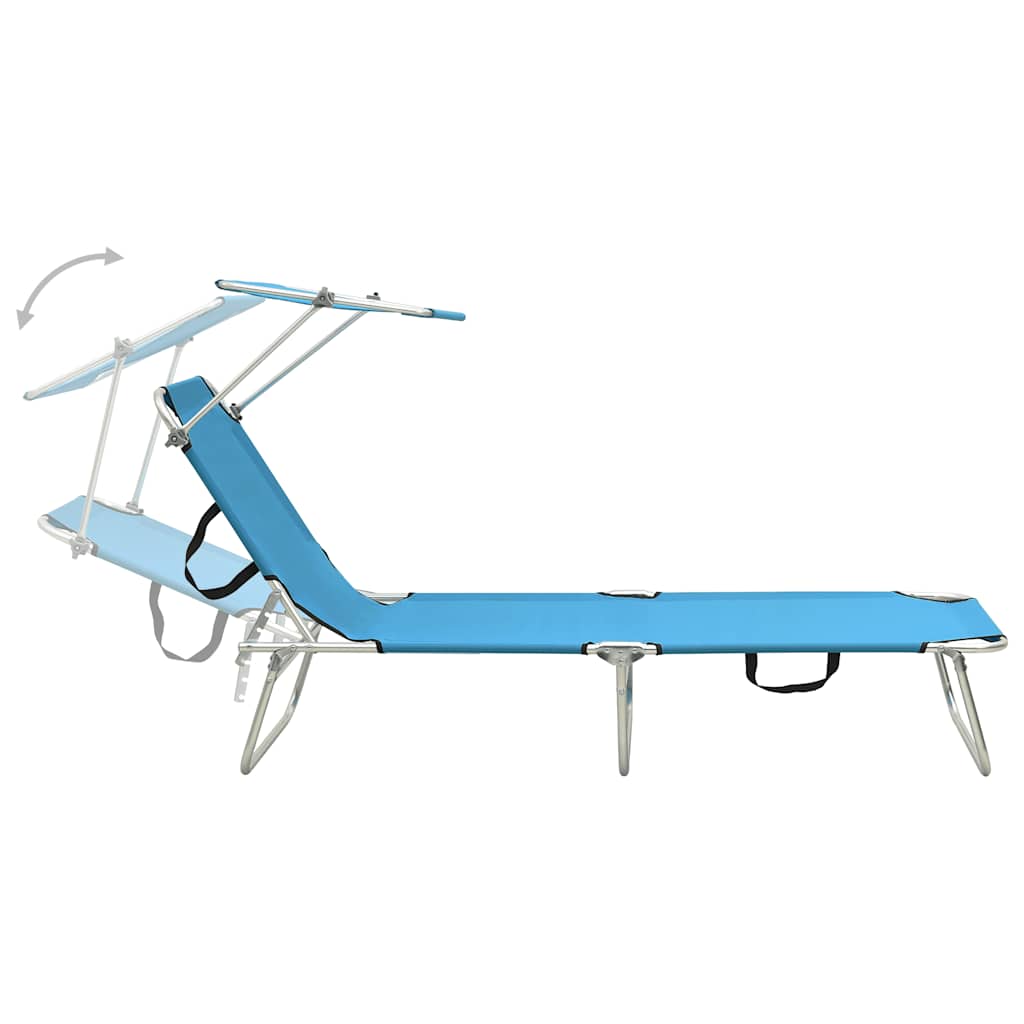 Ligbed inklapbaar met luifel aluminium blauw