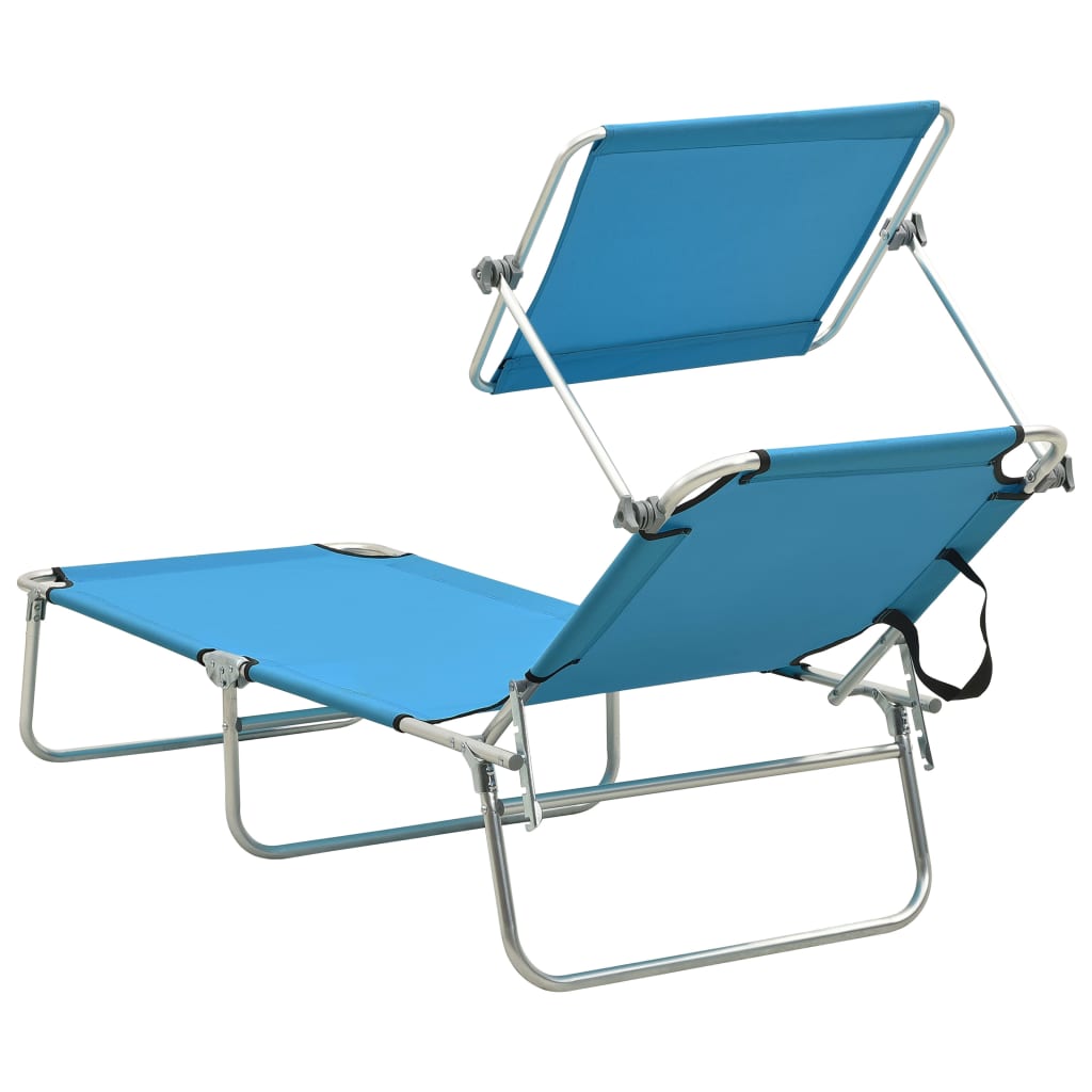 Ligbed inklapbaar met luifel aluminium blauw