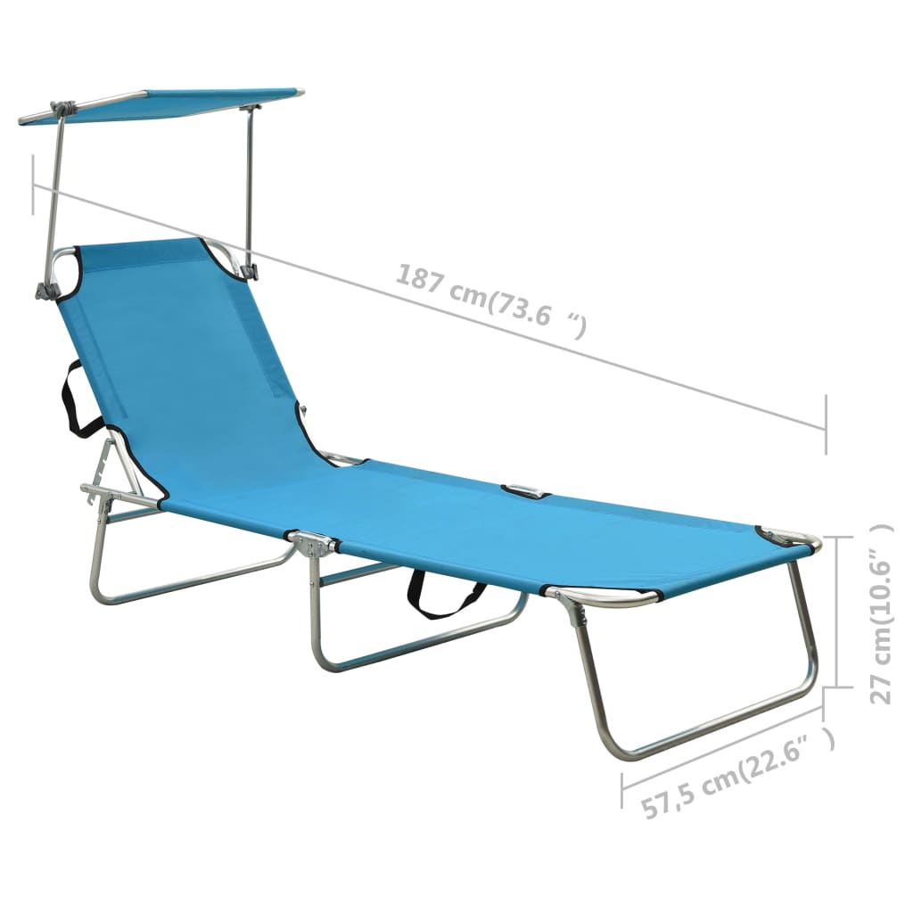 Ligbed inklapbaar met luifel aluminium blauw