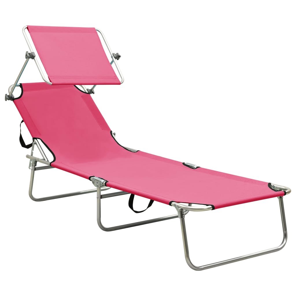 Ligbed inklapbaar met luifel aluminium roze